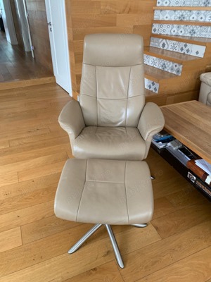 Fotoliu din piele cu spatar reglabil - imagine 3