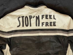 Jacheta vintage barbati piele naturala alba neagra geaca moto biker Clockhouse - imagine 7