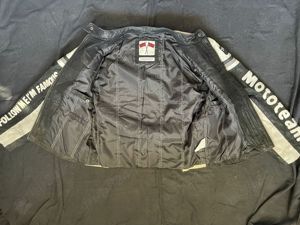 Jacheta vintage barbati piele naturala alba neagra geaca moto biker Clockhouse - imagine 5