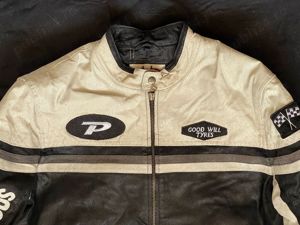 Jacheta vintage barbati piele naturala alba neagra geaca moto biker Clockhouse - imagine 3