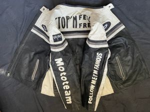 Jacheta vintage barbati piele naturala alba neagra geaca moto biker Clockhouse - imagine 4