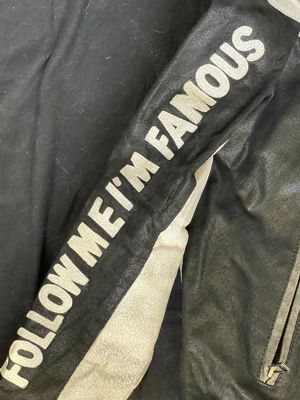 Jacheta vintage barbati piele naturala alba neagra geaca moto biker Clockhouse - imagine 6