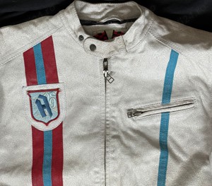 Jacheta vintage barbati piele alba geaca moto biker Clockhouse 5 buzunare primavara vara - imagine 4