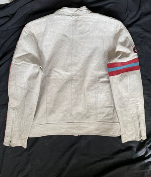 Jacheta vintage barbati piele alba geaca moto biker Clockhouse 5 buzunare primavara vara - imagine 5