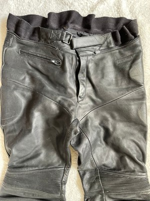 Pantaloni motor negri barbati piele protectii solduri genunchi Moto Line - imagine 3