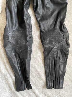 Pantaloni motor negri barbati piele protectii solduri genunchi Moto Line - imagine 5