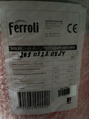 Centrala gaz FERROLI 34 KW + Boiler 200 l  - imagine 5