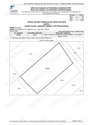 Vanzare teren S = 1337 mp Sat Vanatori, Comuna Petrachioaia, Judet Ilfov