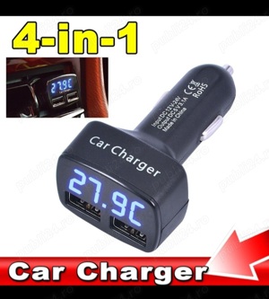 Incarcator Auto Camion Tableta Samsung 4G Telefon Voltmetru Led Nou 12-24v