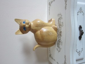 cadou inedit Pisica sculptura lemn Germania 1970 - imagine 4