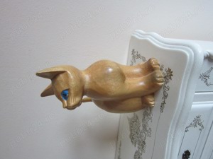 cadou inedit Pisica sculptura lemn Germania 1970 - imagine 6