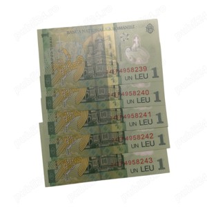 Vand 5 bancnote noi, de 1 leu, inseriate