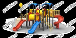 Complex de joaca pentru copii , tobogan , leagan , figurine pe arc , balansoar  - imagine 3