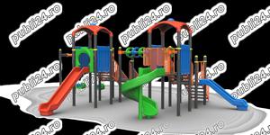 Complex de joaca pentru copii , tobogan , leagan , figurine pe arc , balansoar  - imagine 2