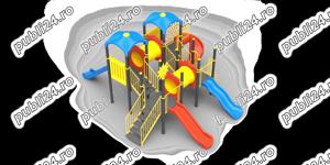 Complex de joaca pentru copii , tobogan , leagan , figurine pe arc , balansoar  - imagine 4
