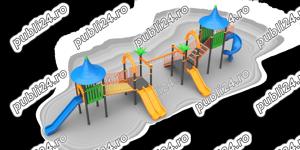 Complex de joaca pentru copii , tobogan , leagan , figurine pe arc , balansoar  - imagine 5