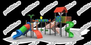 Complex de joaca pentru copii , tobogan , leagan , figurine pe arc , balansoar  - imagine 6