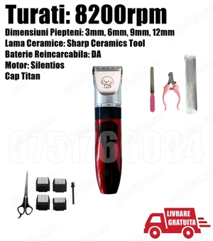 Masina Aparat Tuns Profesionala Cap Titan Lama Ceramica Caini Pisici Animale Talie Mica + LIVRARE GR