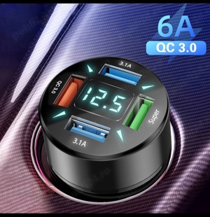 Incarcator Auto Camion Tableta Samsung 4G Telefon Voltmetru Led Nou 12-24v