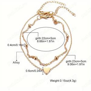 Bratara lantisor glezna set 2 bratari picior aurii Mini Love Heart cu lanț subțire de gleznă pentru  - imagine 2