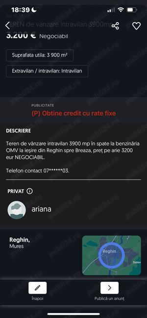 Teren de vânzare intravilan Reghin 3900 mp, in spate la benzinăria OMV la iesire din Reghin spre Bre - imagine 2