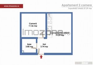 Apartament 2 camere, 37mp, centrala proprie,bucataria inclusa,  0% COMISION. - imagine 3