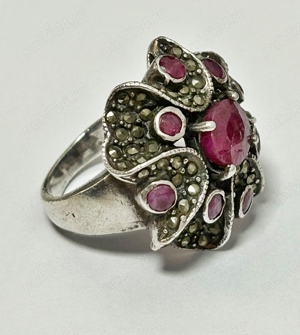 inel, cercei si medalion din argint cu rubine naturale fatetate - imagine 5