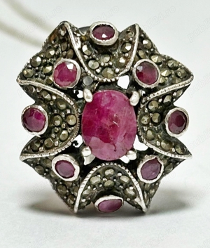 inel, cercei si medalion din argint cu rubine naturale fatetate - imagine 4