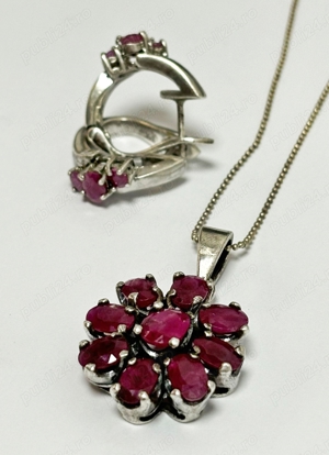 inel, cercei si medalion din argint cu rubine naturale fatetate - imagine 3