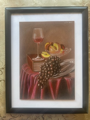 Tablou - natura statica cu struguri si vin