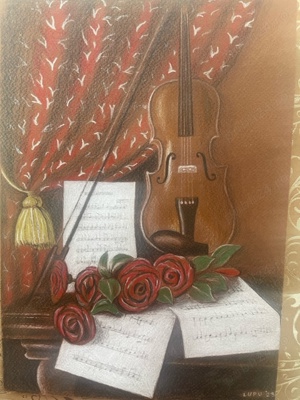 Tablou - natura statica cu vioara si trandafiri - imagine 2