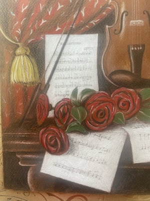 Tablou - natura statica cu vioara si trandafiri - imagine 3