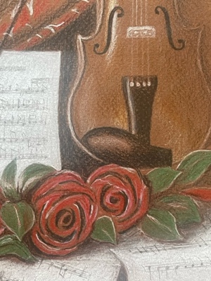 Tablou - natura statica cu vioara si trandafiri - imagine 4