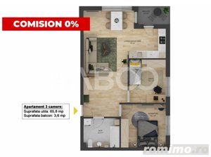 FARA COMISION !! Apartament 3 camere 66 mpu balcon Doamna Stanca Sibiu - imagine 8