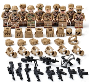 Set 10 Minifigurine tip Lego SWAT Antitero cu echipament tactic bej
