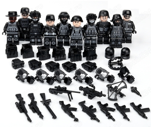 Set 10 Minifigurine tip Lego SWAT Antitero cu echipament tactic negru