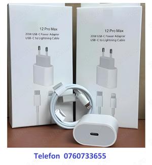 set incarcator 20w fast charge iPhone adaptor priza + cablu incarcare type c lightning , NOI
