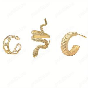 Clips bratara pentru ureche 3 buc model sarpe, cercel si clips pentru cartilaj, bijuterie din cupru  - imagine 2