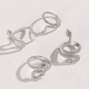 4 Buc Inele De Stivuire Vintage Design Retro Șarpe Potrivite Pentru Bărbați Și Femei Se Potrivesc Cu - imagine 3