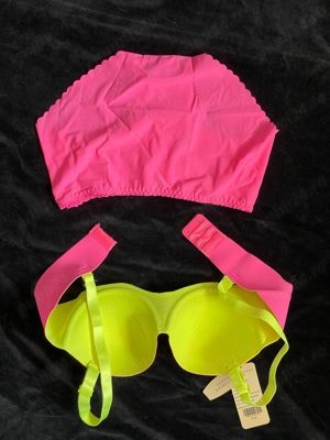 Set lenjerie intima sexy dama roz neon firma Victoria's Secret - imagine 2