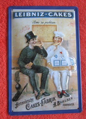 Reclama metalica 3D vintage Leibniz Cakes biscuiti, fabricata Germania