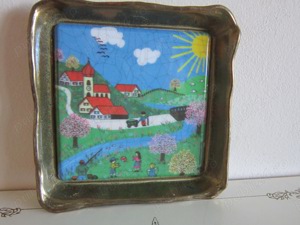cadou rar Viata la sat tablou vintage miniatura  rama alama Germania
