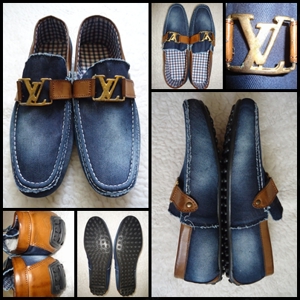 Mocasini barbati blugi albastru prespalat scarpi aspect vintage - imagine 6