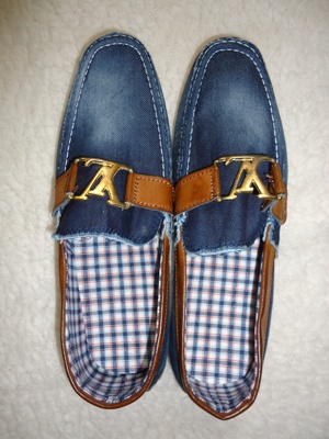 Mocasini barbati blugi albastru prespalat scarpi aspect vintage - imagine 2