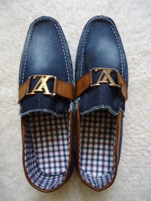 Mocasini barbati blugi albastru prespalat scarpi aspect vintage - imagine 7