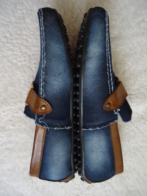 Mocasini barbati blugi albastru prespalat scarpi aspect vintage - imagine 5