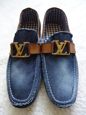 Mocasini barbati blugi albastru prespalat scarpi aspect vintage - imagine 4