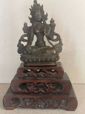 Statueta bronz "Budha" pe suport de lemn