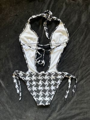 Costum de baie dama intreg sexy alb negru - imagine 2