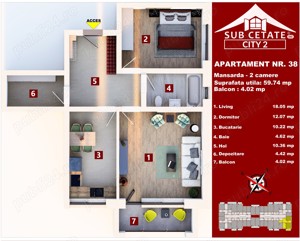 Apartament cu 2 camere spatios 60 mp utili - Direct Dezvoltator   - imagine 6